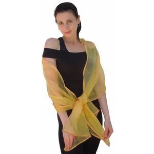 Made in America Gold Crystal Organza w Satin Trim Wrap Shawl Scarf Prom Wedding